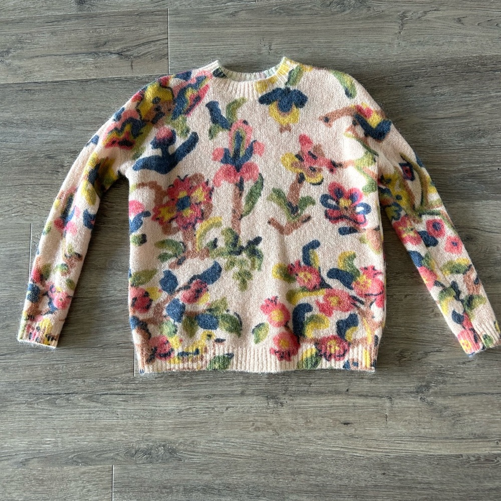 Sezane Orphee Floral Mohair Sweater XXS Villa Print Multicolor Floral